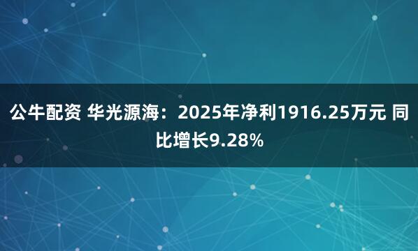 公牛配资 华光源海：2025年净利1916.25万元 同比增长9.28%