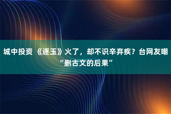 城中投资 《逐玉》火了，却不识辛弃疾？台网友嘲“删古文的后果”